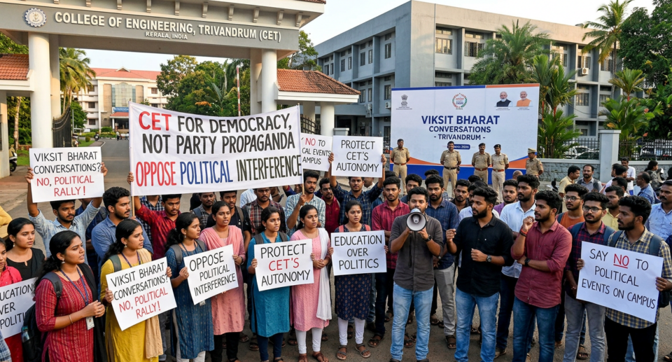 തിരുവനന്തപുരം CETയിലെ ‘വികസിത് ഭാരത്’ പരിപാടി വിവാദത്തിൽ; വന്ദേമാതരം ആലാപനത്തെ ചൊല്ലി വിദ്യാർഥി പ്രതിഷേധം